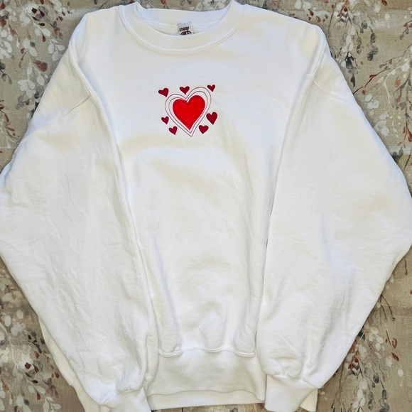 Vintage 90s Embroidered Hawaiian Love Crew Neck Sweatshirt Adult Size L - White - Picture 1 of 8